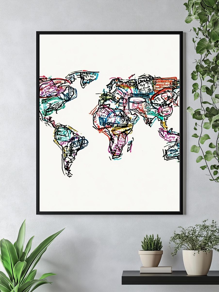 Hand-Drawn World Map Illustration Poster. — room view 4