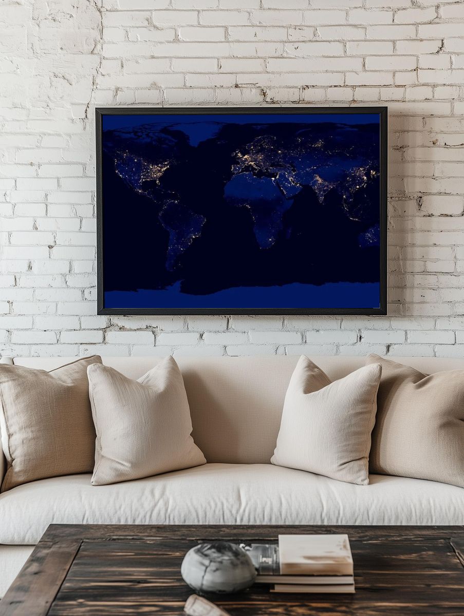 World Map at Night — Art Print. — room view 1