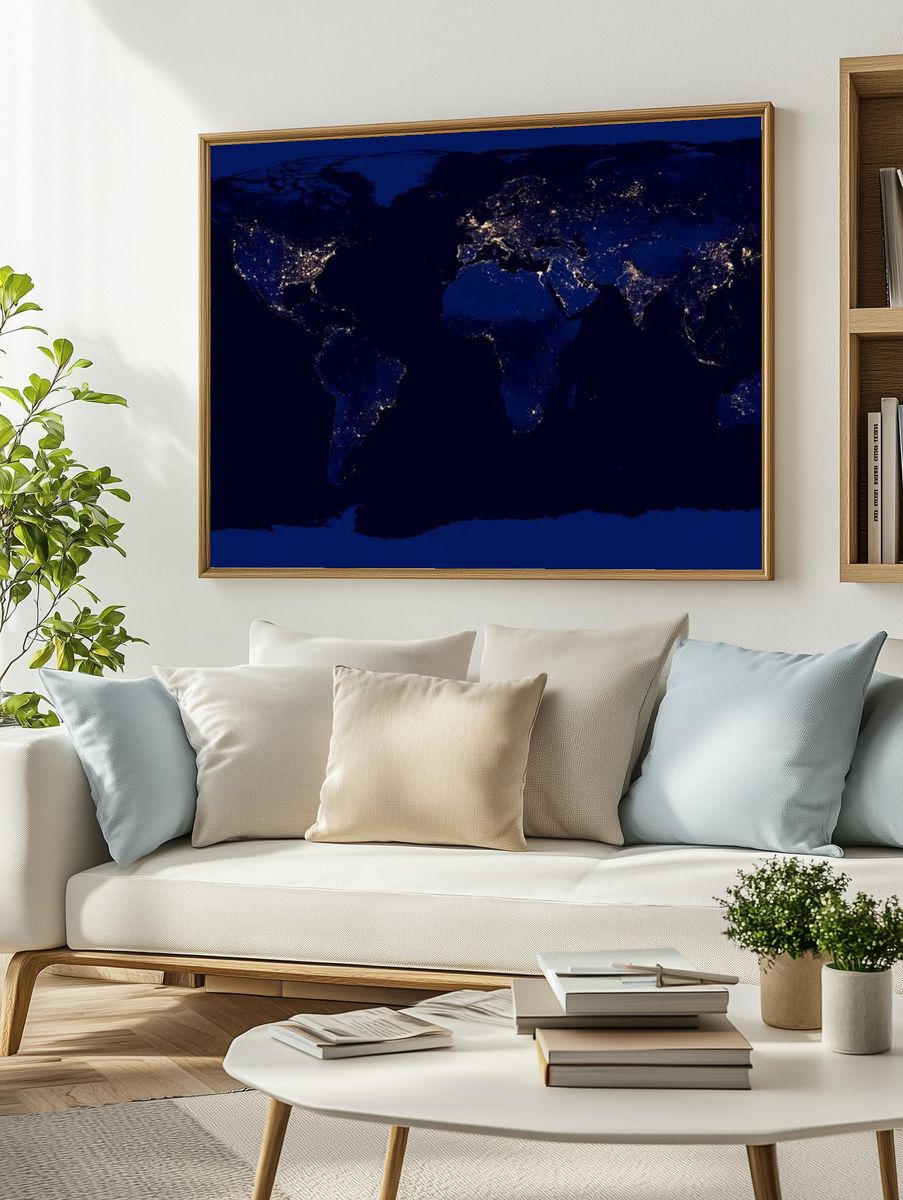 World Map at Night — Art Print. — room view 2