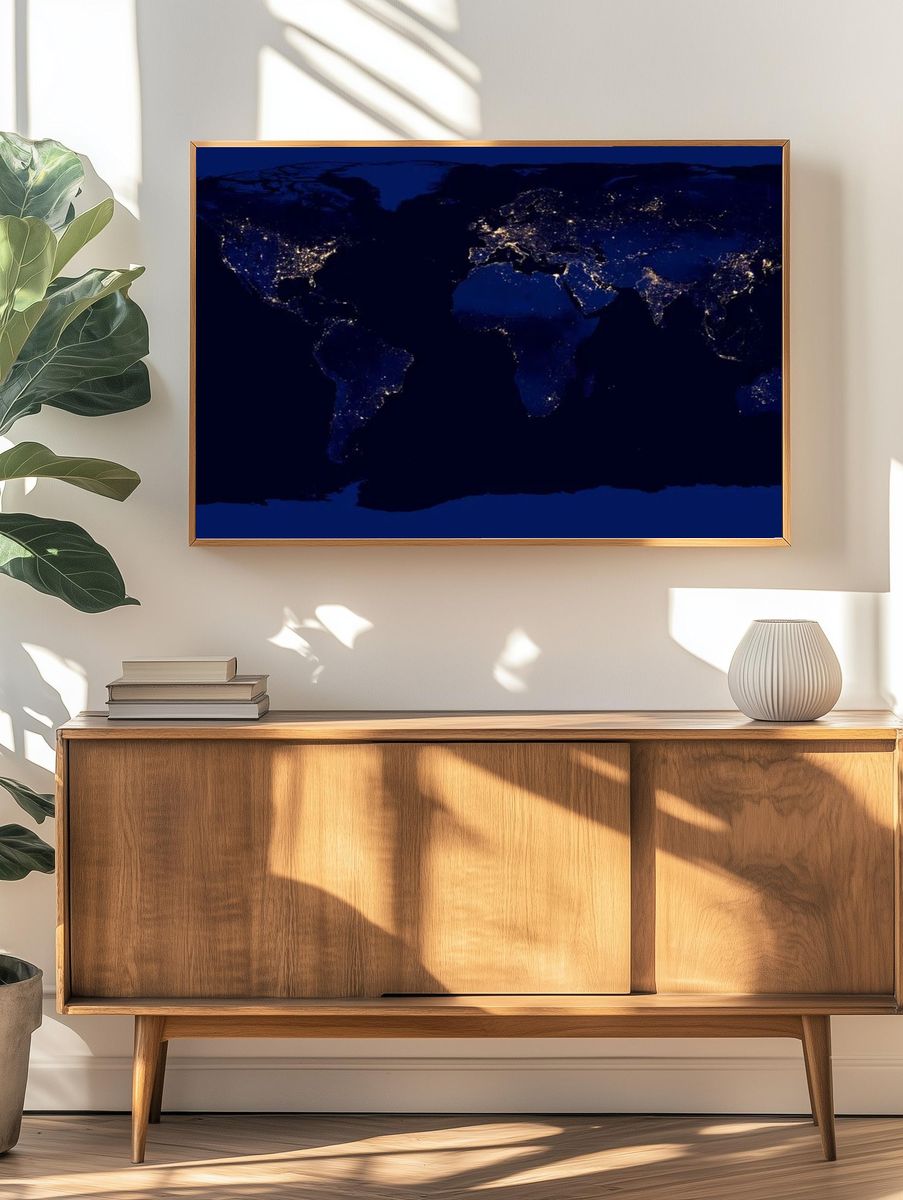 World Map at Night — Art Print. — room view 3