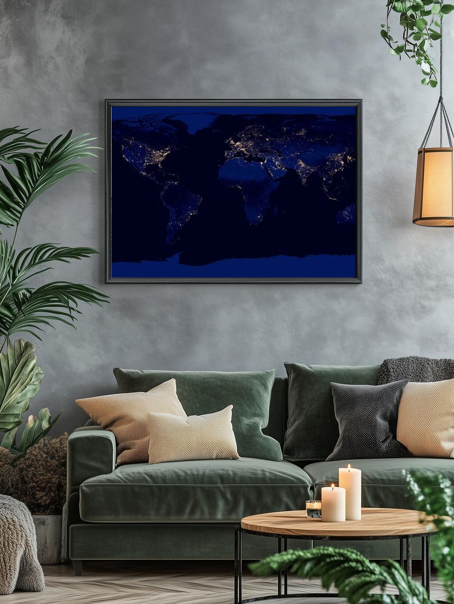 World Map at Night — Art Print. — room view 4