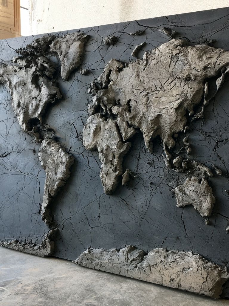 Textured World Map Contemporary Print. poster — maps-travel art