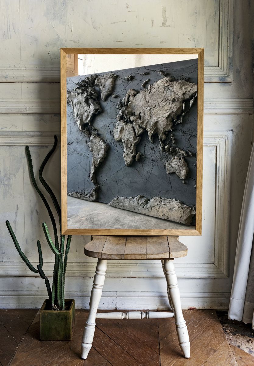 Textured World Map Contemporary Print. room preview
