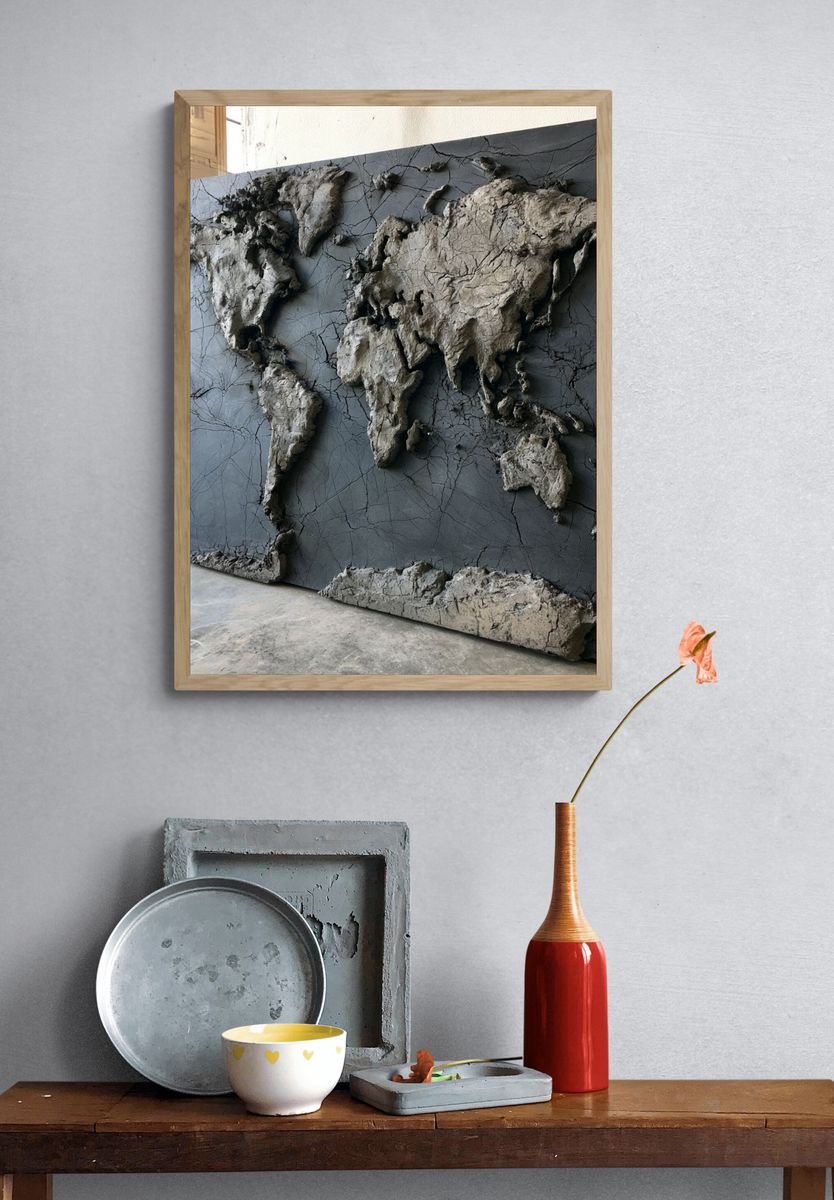 Textured World Map Contemporary Print. — room view 3