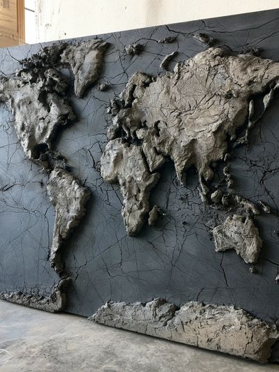 Textured World Map Contemporary Print.
