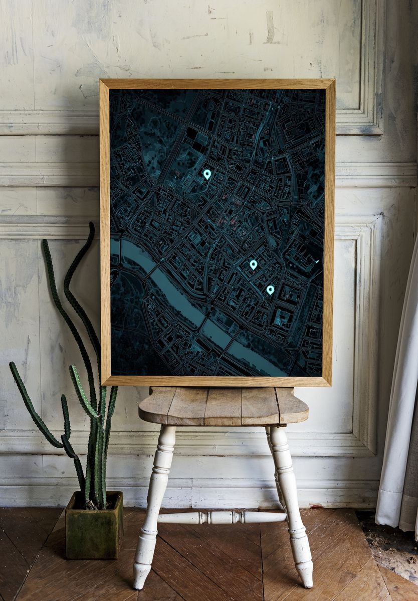 Neon City Map Poster. room preview
