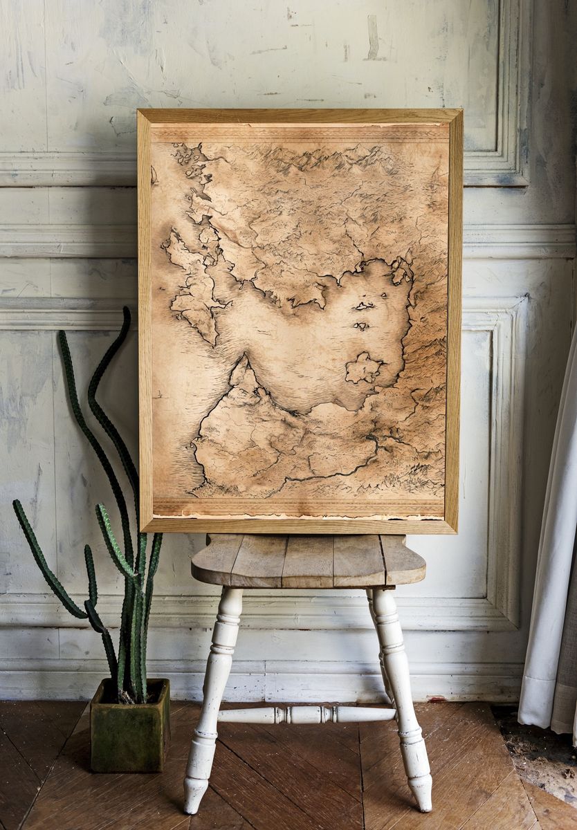 Antique Fantasy Coastline Map Print. — room view 1