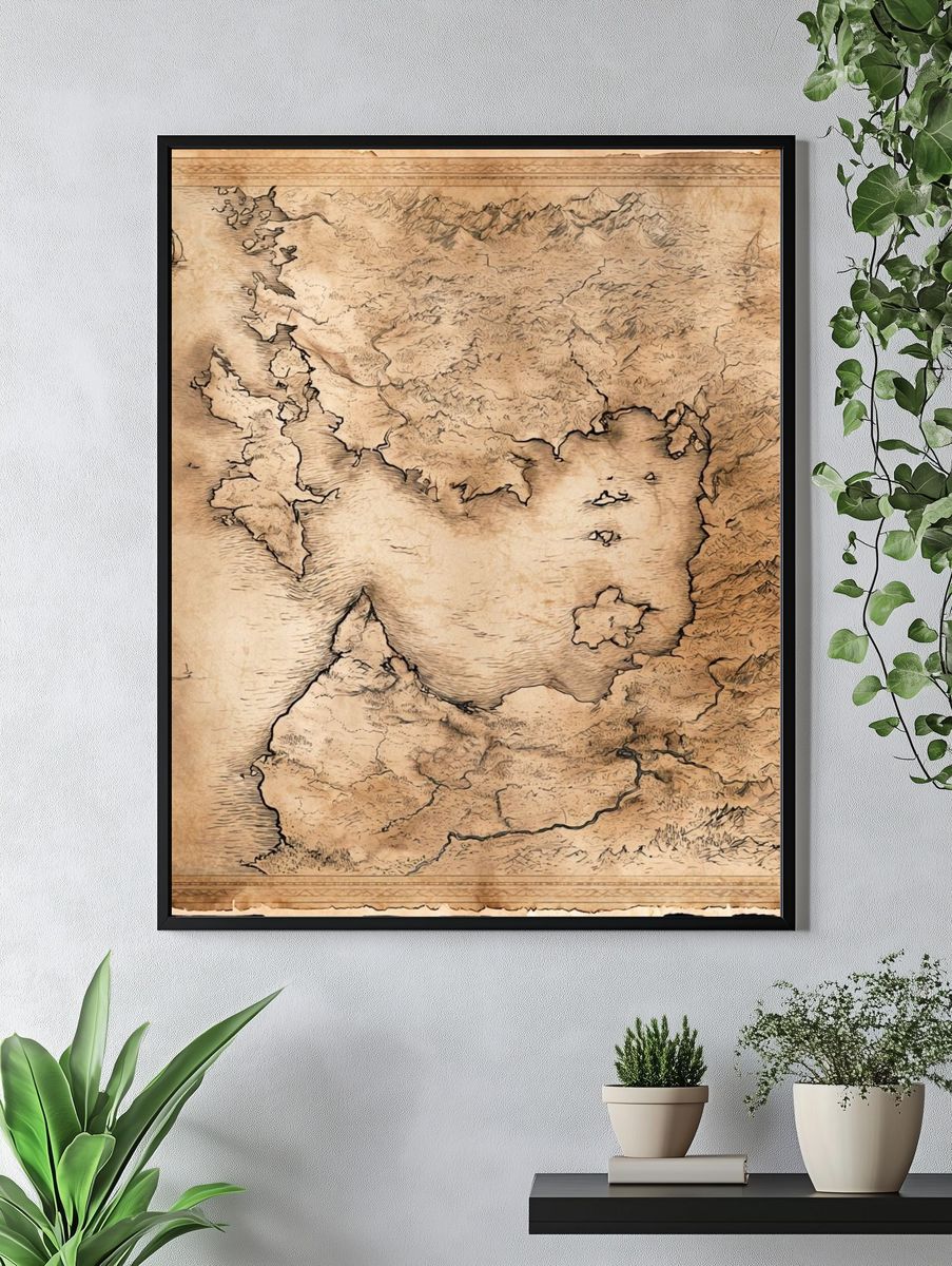 Antique Fantasy Coastline Map Print. — room view 4
