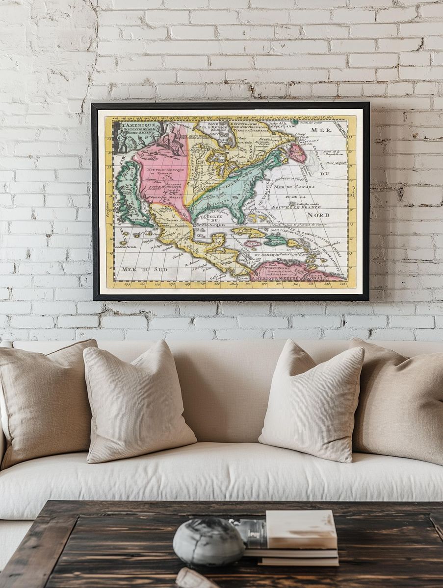 Vintage Map of North America — Antique Print. — room view 1