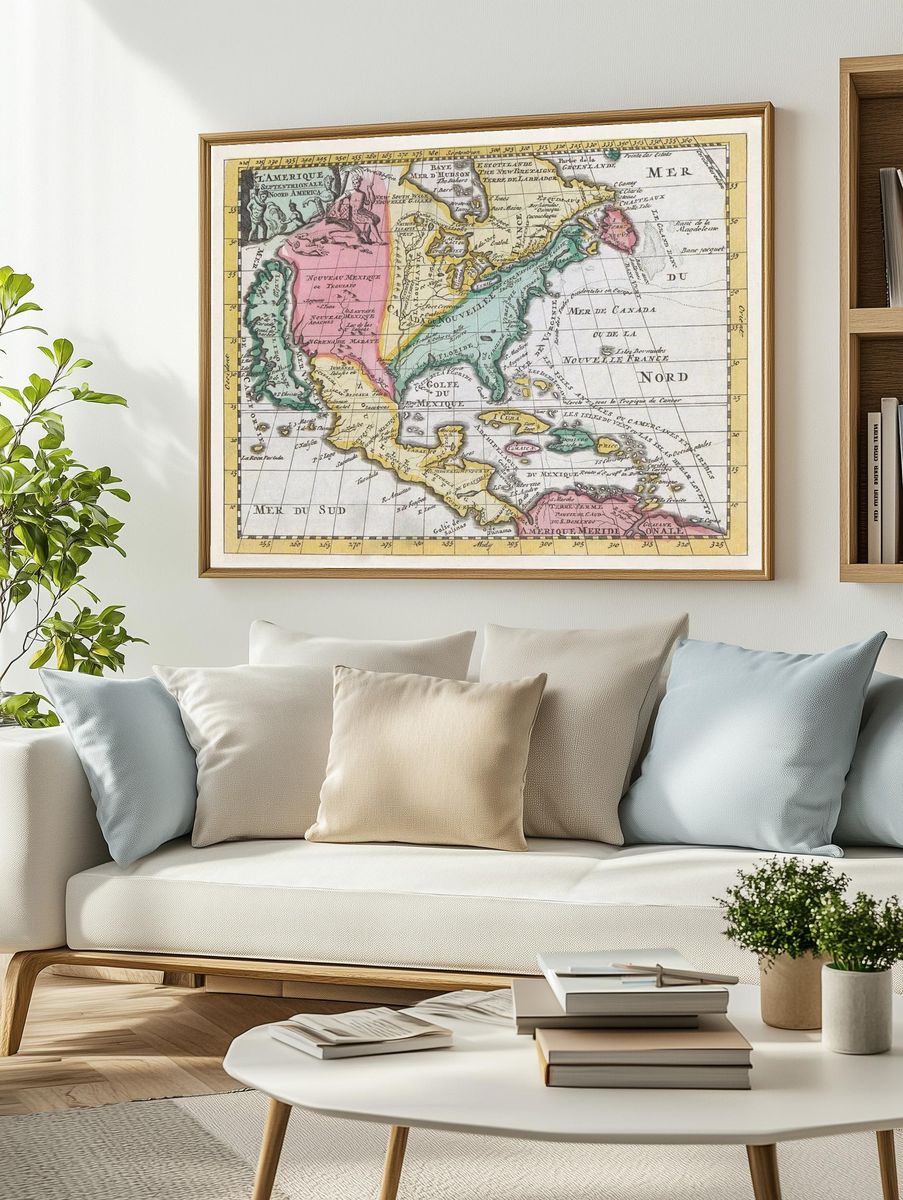 Vintage Map of North America — Antique Print. — room view 2