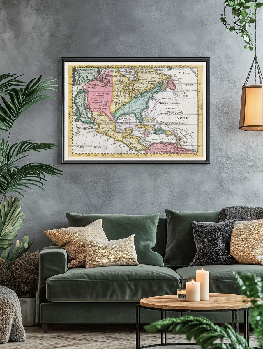 Vintage Map of North America — Antique Print. — room view 4