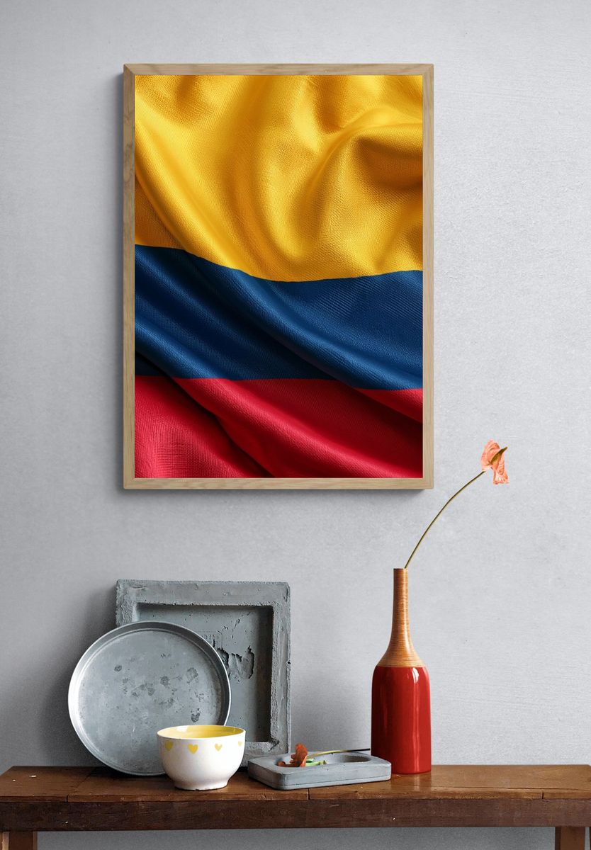 Colombian Flag Fabric Poster. — room view 3