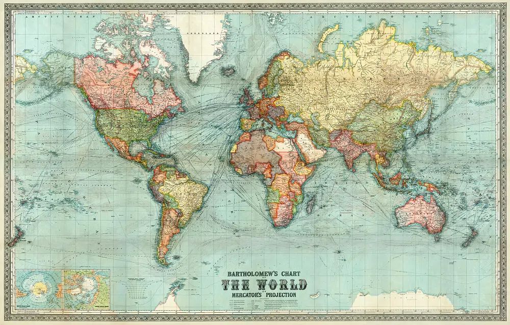 Bartholomew's chart world Mercator's projection. poster — maps-travel art