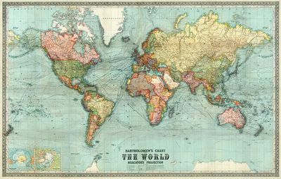 Bartholomew's chart world Mercator's projection