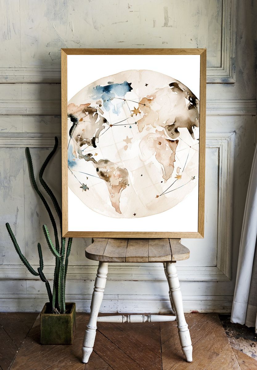 Watercolor World Map Poster. room preview