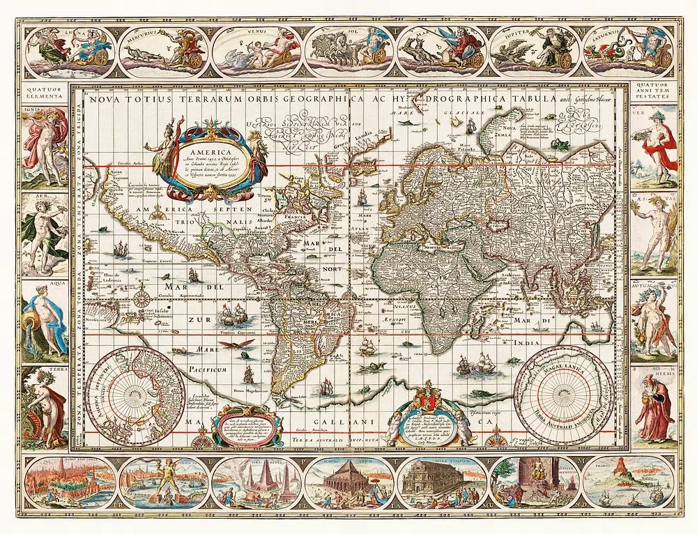 Nova totius terrarum orbis geographica. poster — maps-travel art