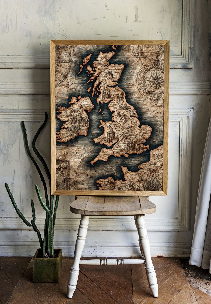Vintage Map of Britain Poster. — room view 1