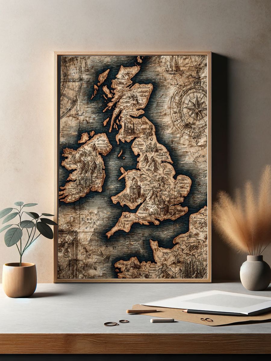 Vintage Map of Britain Poster. — room view 2