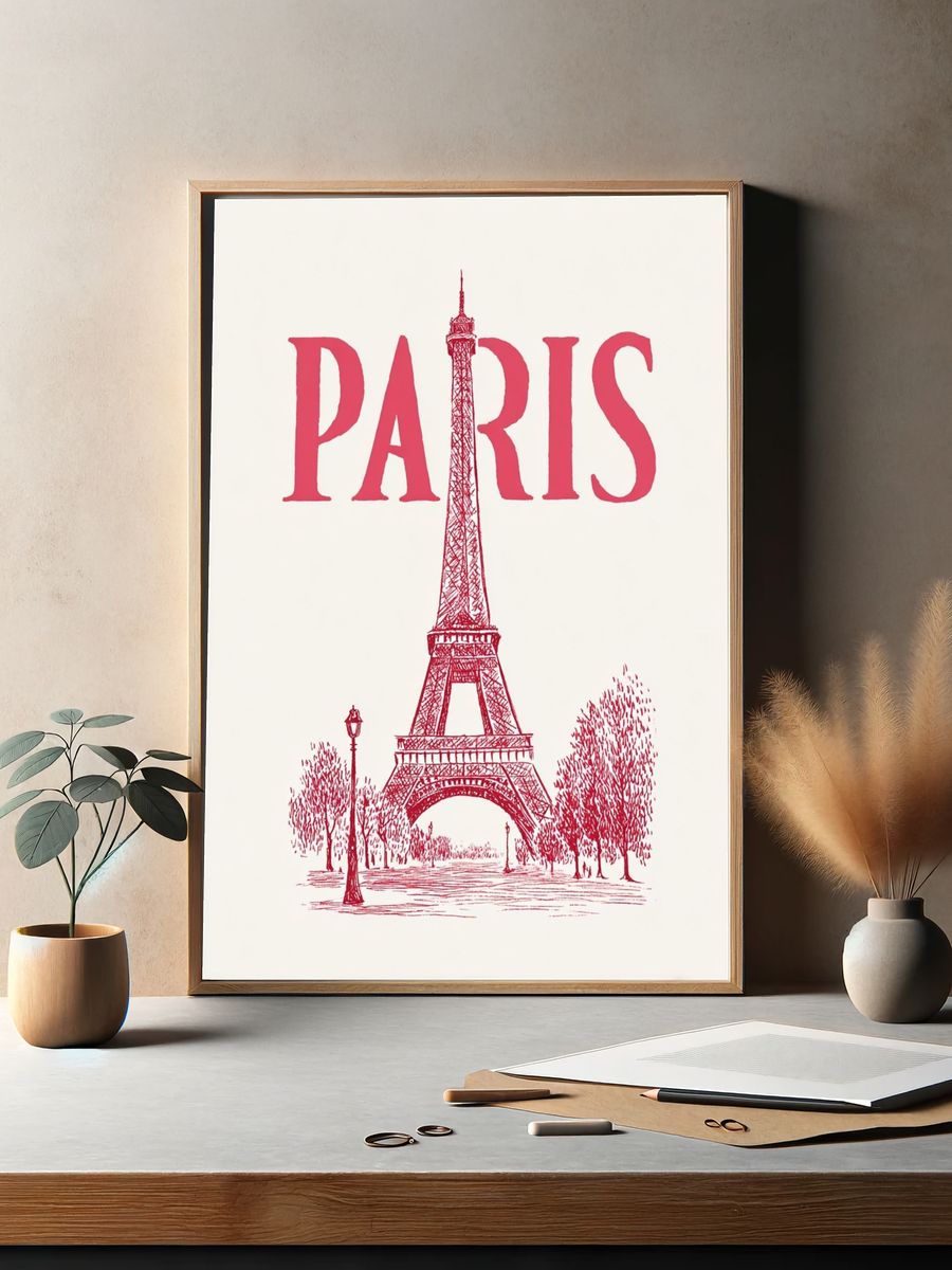 Paris Eiffel Tower Vintage Print. — room view 2