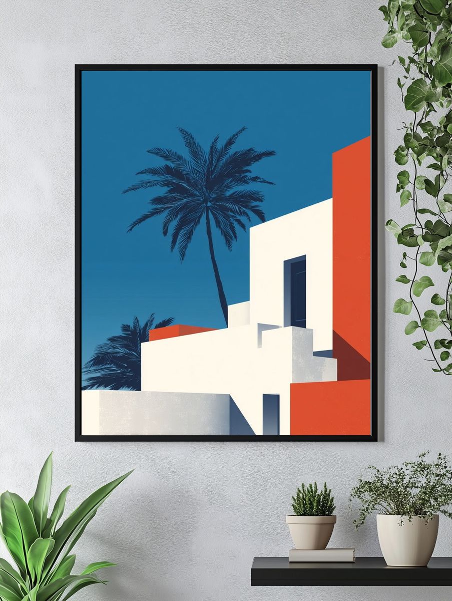 Modern Architecture with Palm Tree — Illustration Print. — room view 4