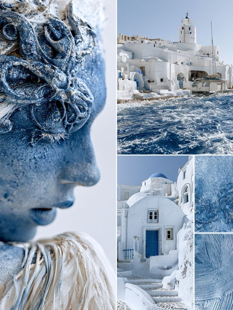 Santorini Blue Collage Poster. poster detail