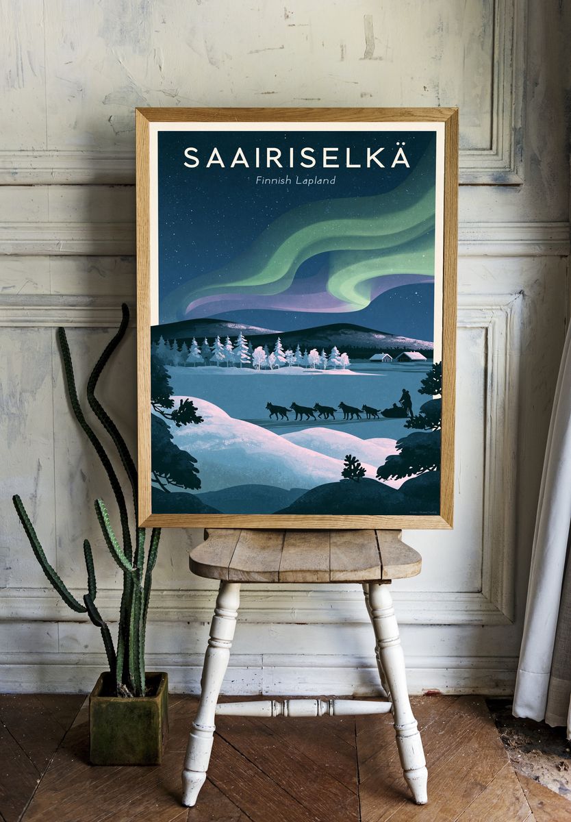 Saariselkä Northern Lights Travel Poster. room preview
