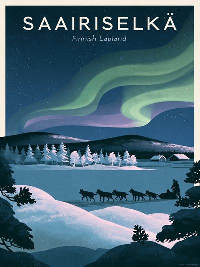 Saariselkä Northern Lights Travel Poster. poster