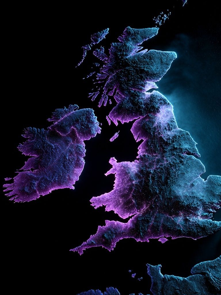 Illuminated Map of the British Isles — Art Print. poster — maps-travel art