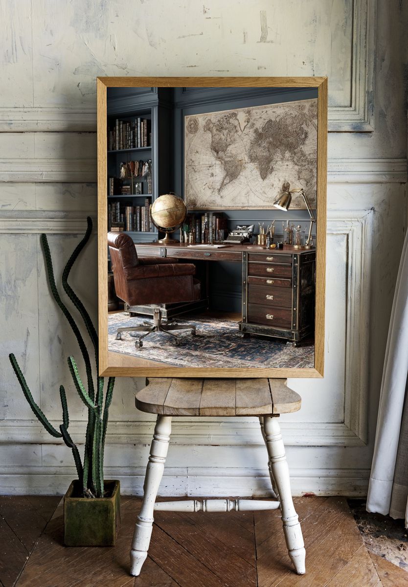 Antique World Map Vintage Print room preview