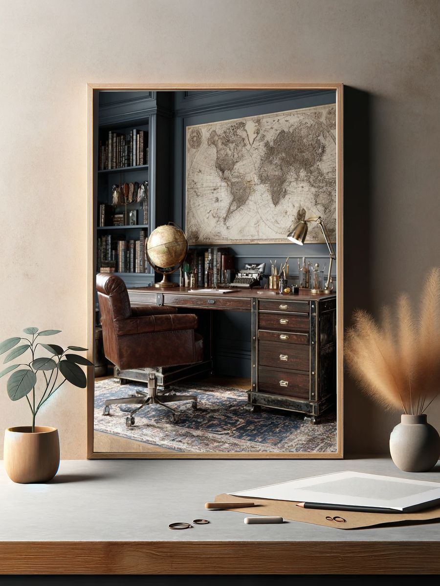 Antique World Map Vintage Print. — room view 2