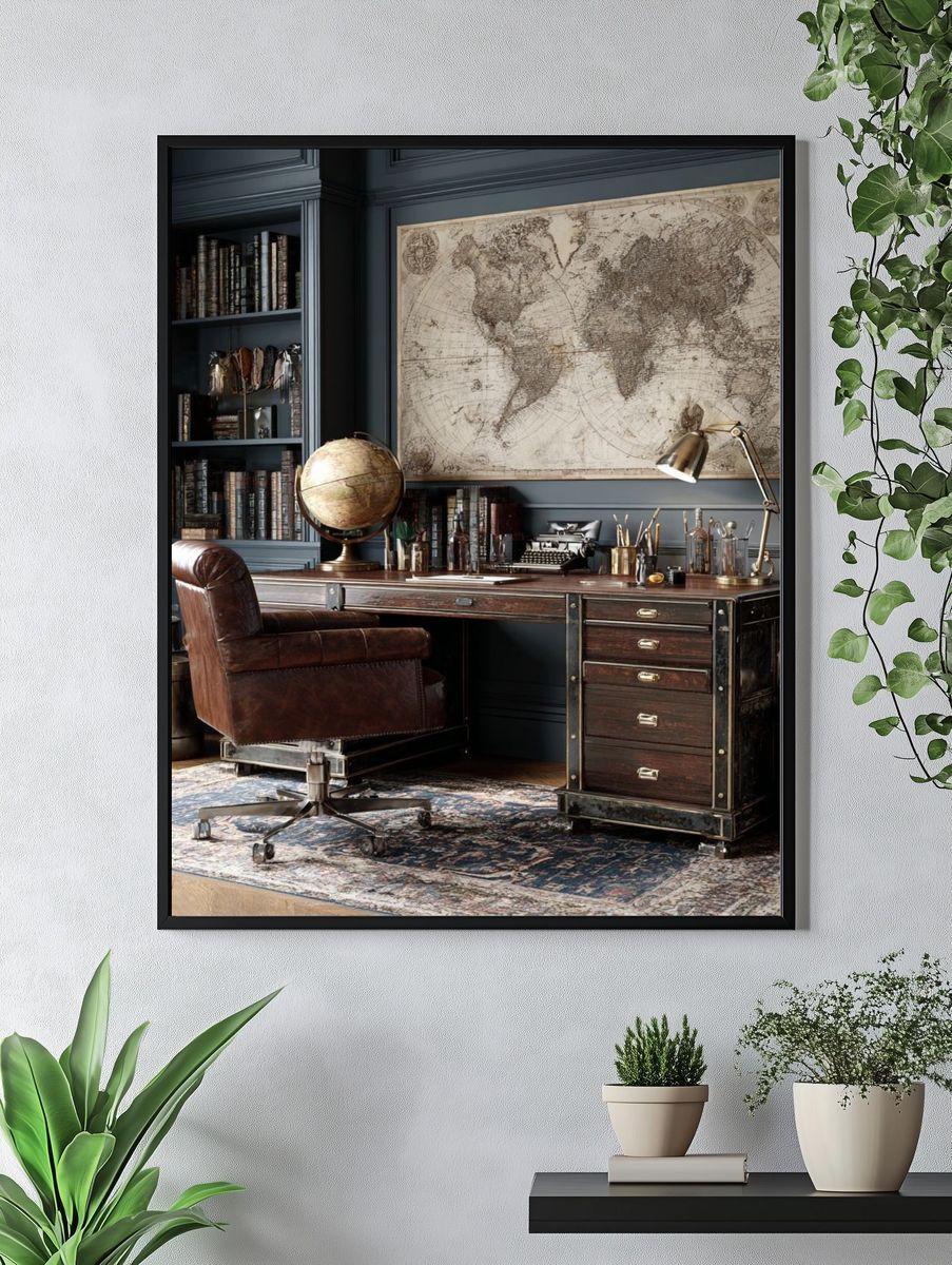 Antique World Map Vintage Print. — room view 4
