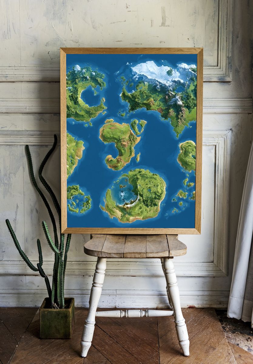 Fantasy World Map Illustration Poster. room preview