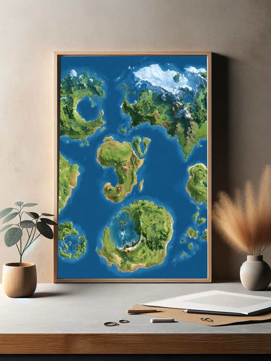 Fantasy World Map Illustration Poster. — room view 2
