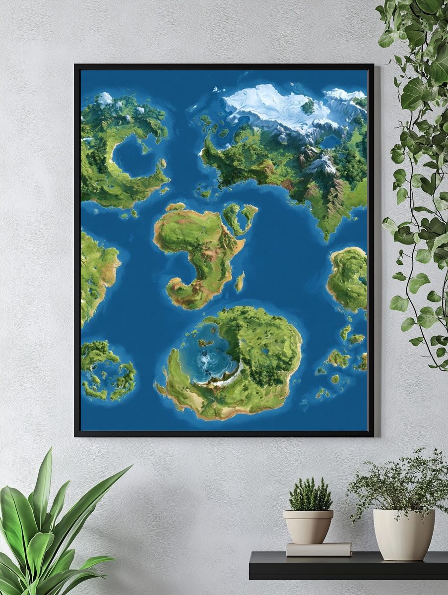 Fantasy World Map Illustration Poster. — room view 4