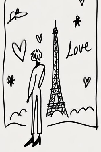 Paris Love Line Art Poster. poster — maps-travel art