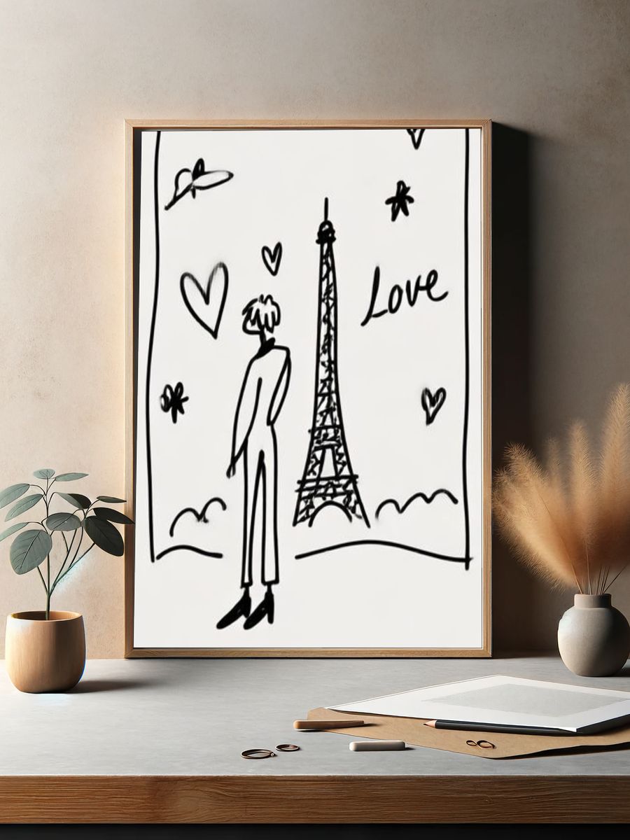 Paris Love Line Art Poster. — room view 2