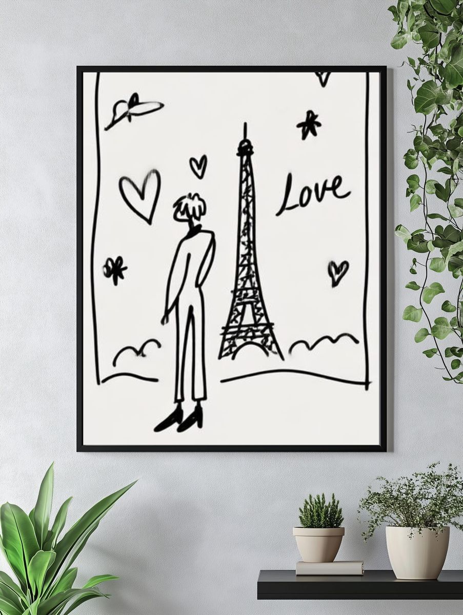 Paris Love Line Art Poster. — room view 4