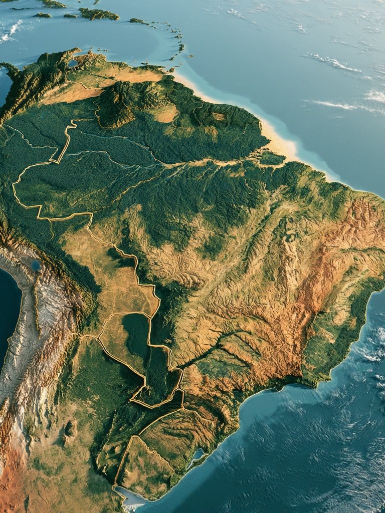South America Aerial Map Print. poster — maps-travel art