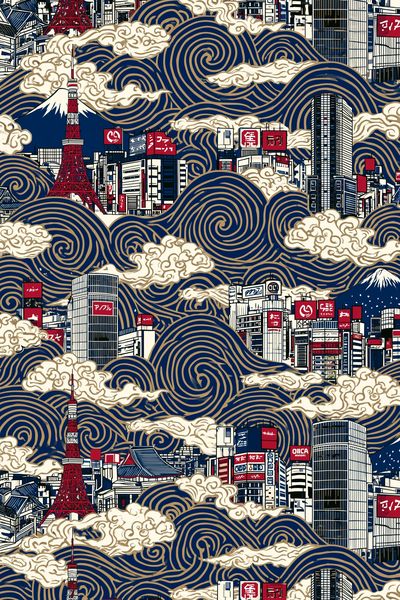 Tokyo Skyline Wave Print.