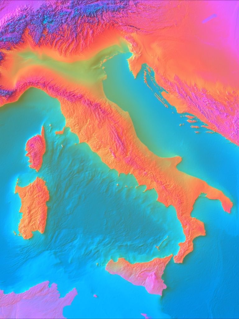 Italy Topographic Neon Poster. poster detail
