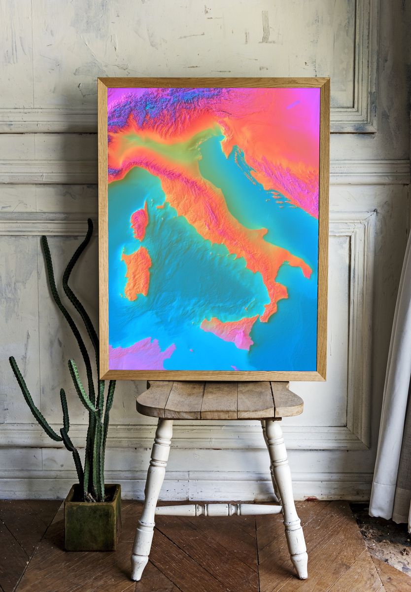 Italy Topographic Neon Poster. room preview