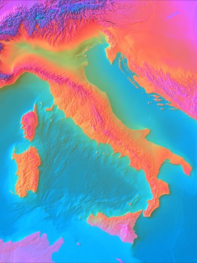 Italy Topographic Neon Poster.