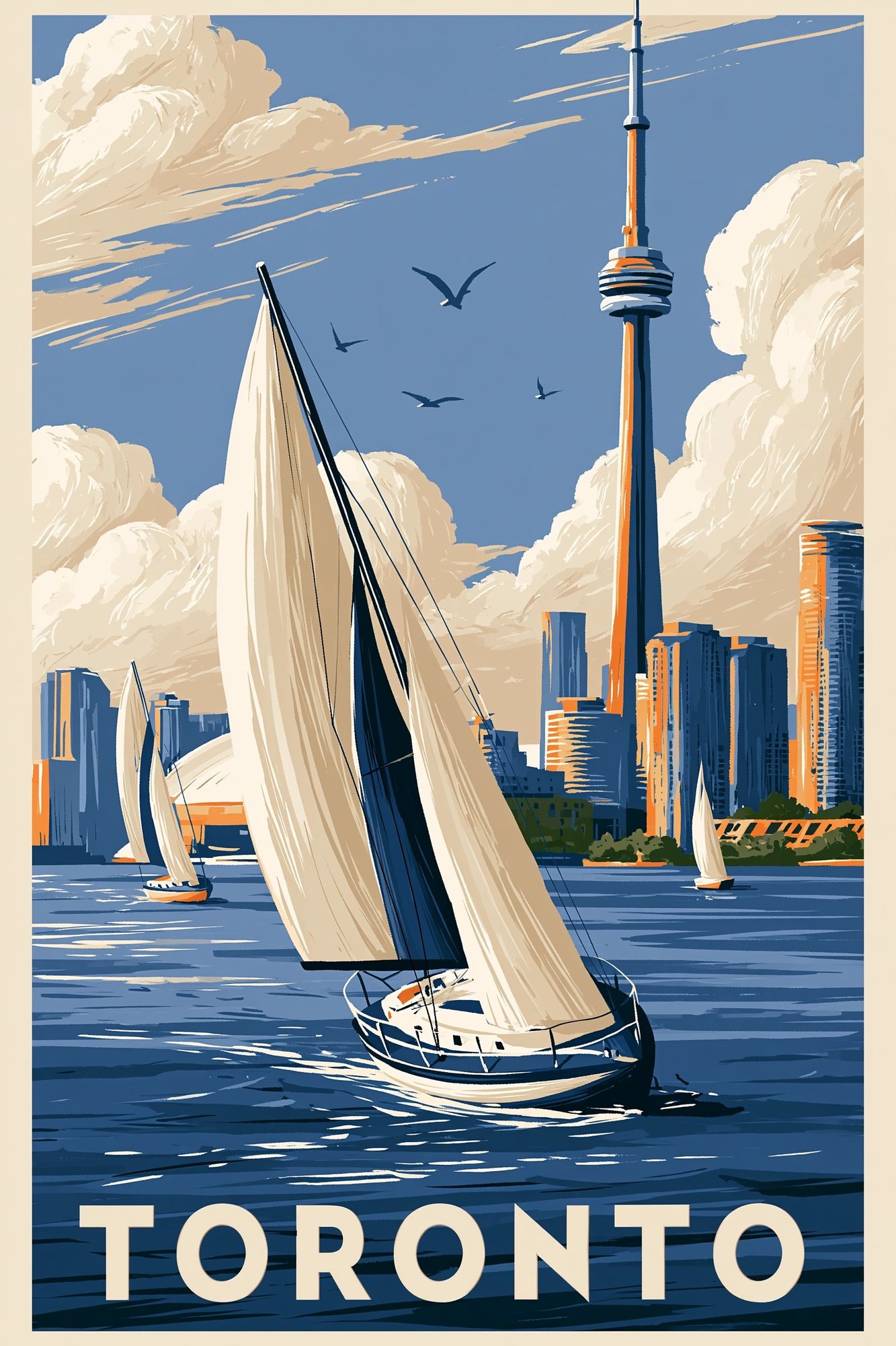 Toronto Sailboats Travel Poster. poster — maps-travel art
