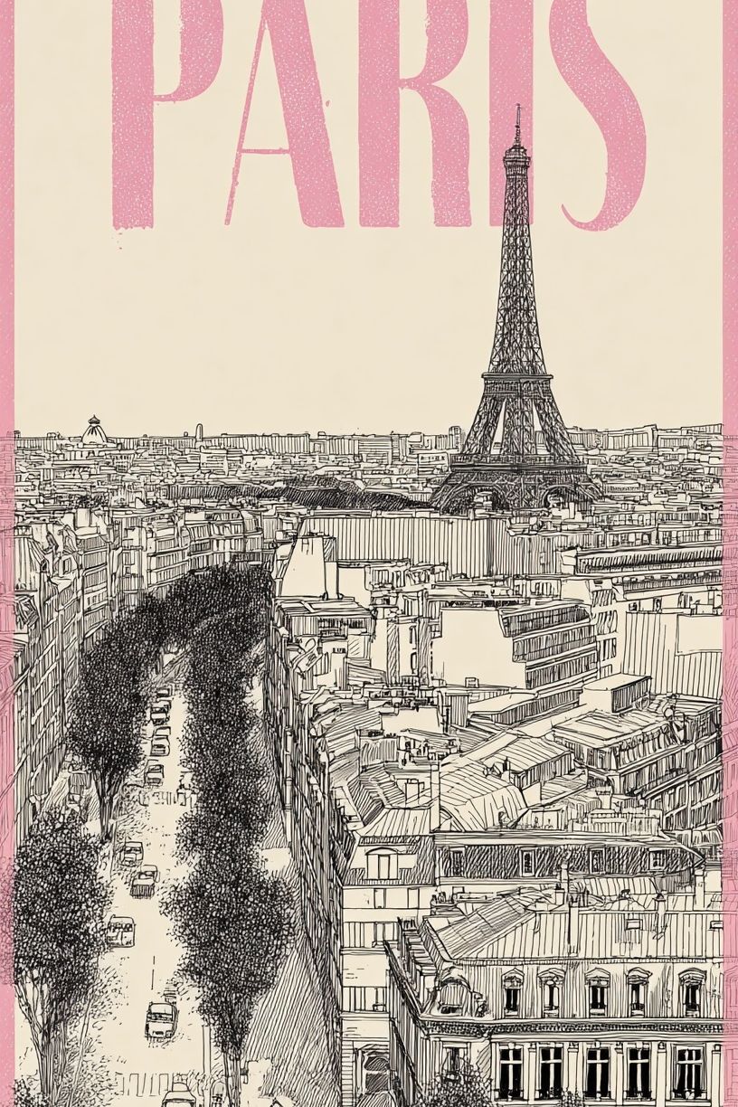 Paris Eiffel Tower Travel Print. poster — maps-travel art