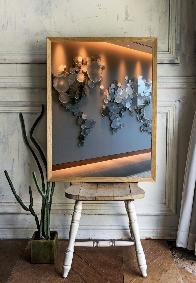 Glass World Map Photography Poster. room preview