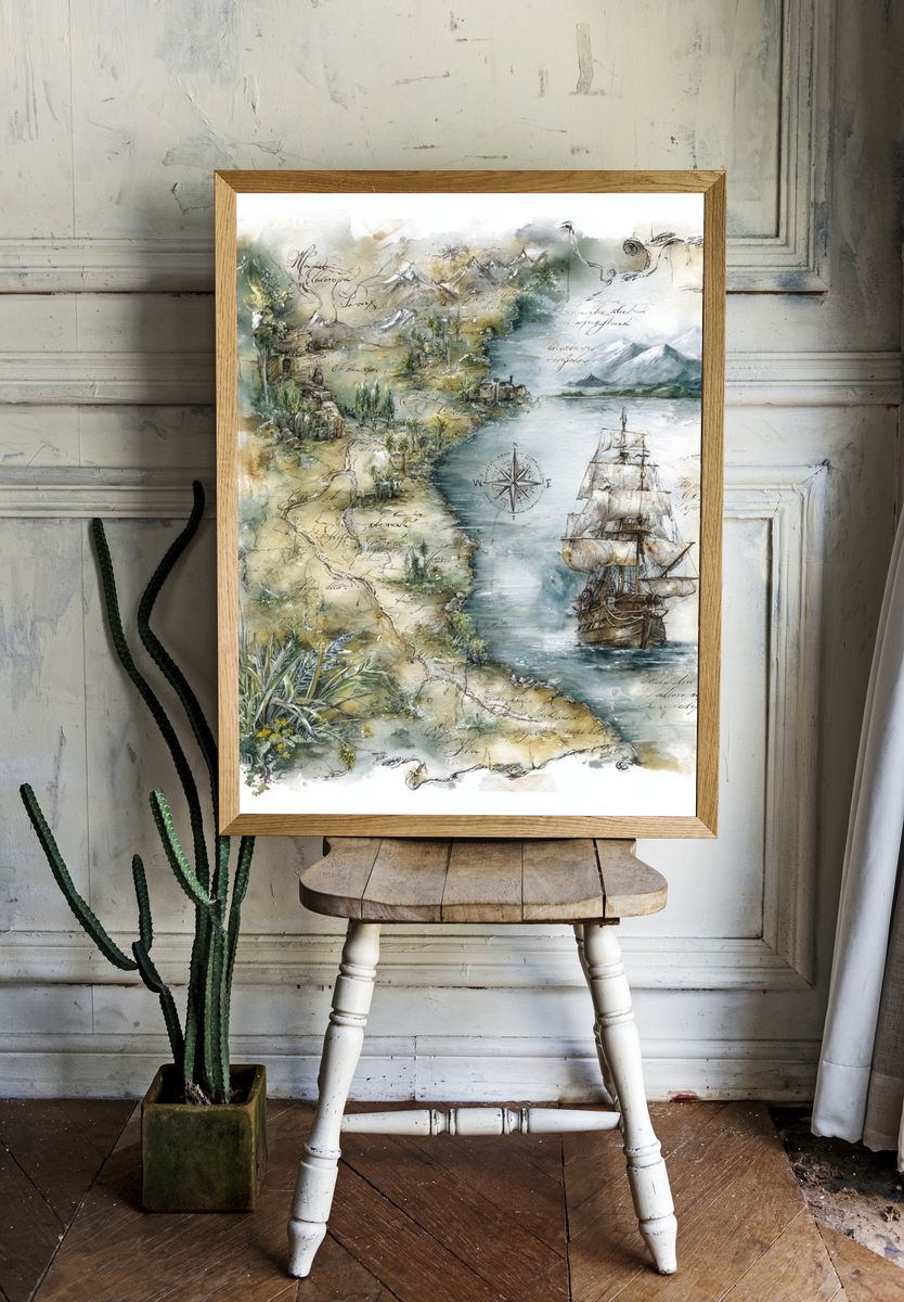 Vintage Nautical Map Poster. room preview