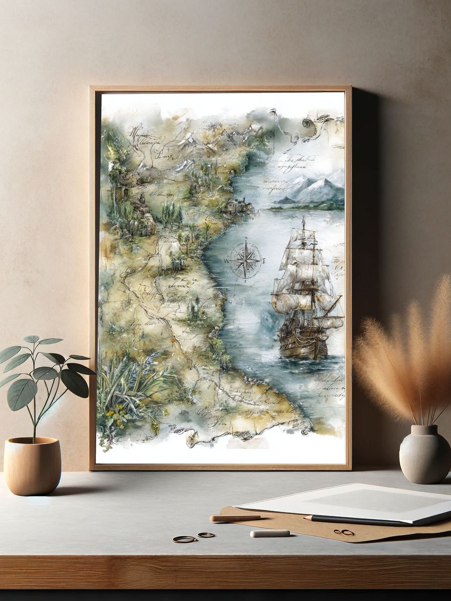 Vintage Nautical Map Poster. — room view 2