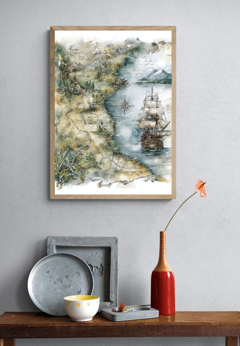 Vintage Nautical Map Poster. — room view 3