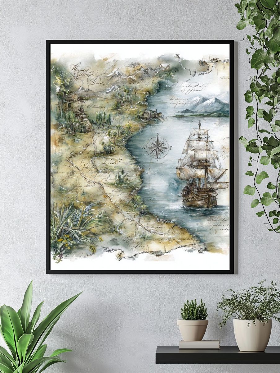 Vintage Nautical Map Poster. — room view 4