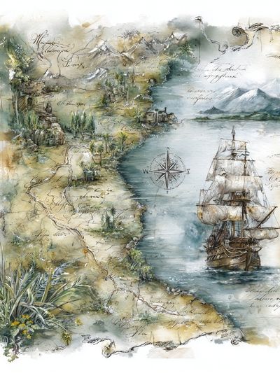 Vintage Nautical Map Poster.